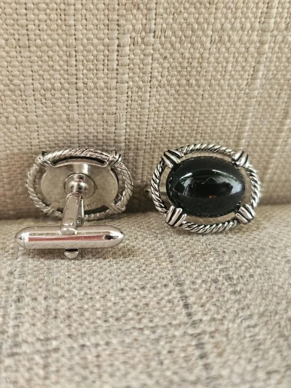 Vintage Swank Cufflinks Silver Tone Black Faux Stone Fashion Jewelry Cuff links